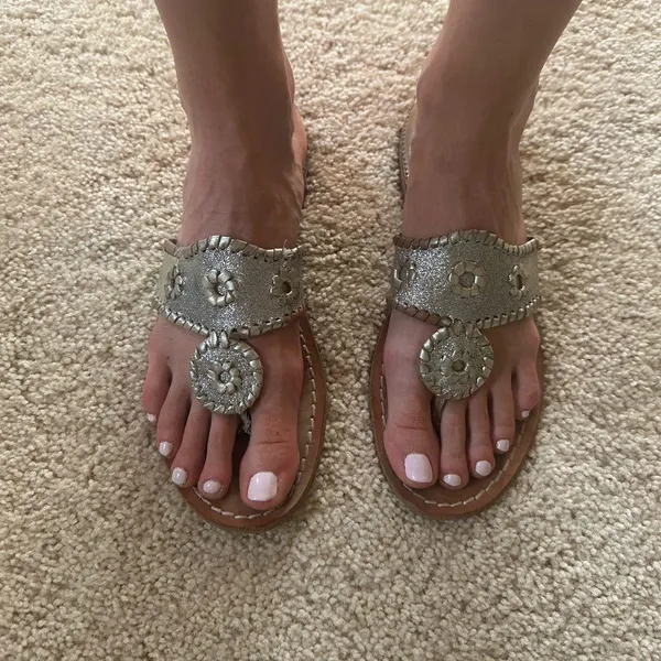 Jack Rogers Jacks Flat Sandal in Shiny Silver & Gold - Image 6