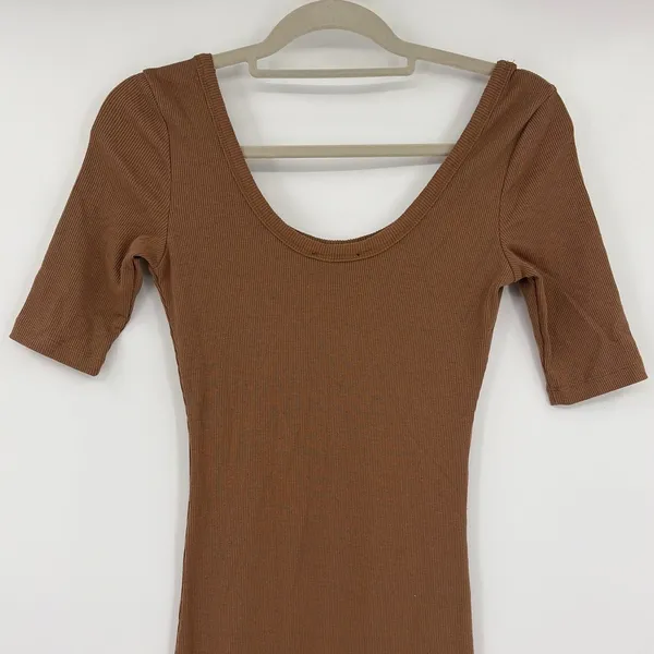 Signature 8 Mocha Ribbed Bodycon Maxi Dress Small Clean Girl Minimalist Neutral - Image 8