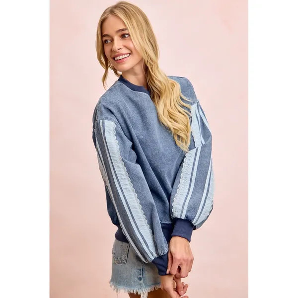 BiBi Washed Denim‎ Lace Contrast Sided Sweatshirt - Image 9