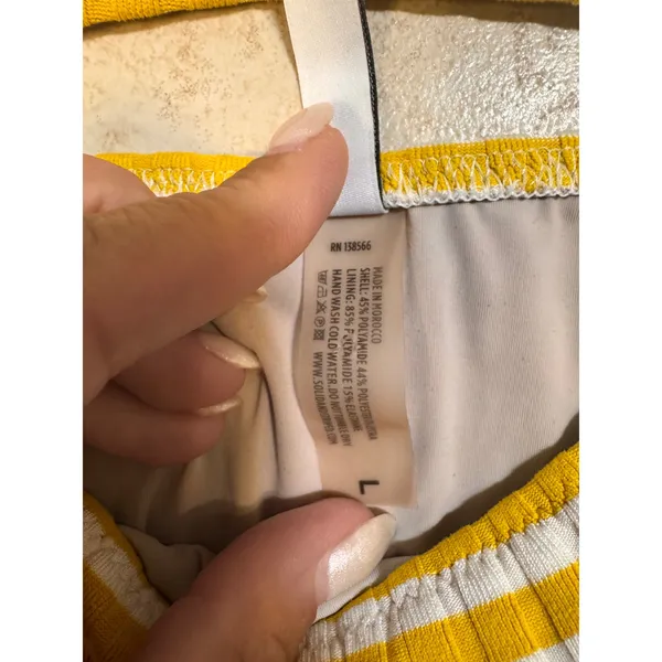 Solid & Striped The Elle Yellow White Ribbed Striped Bikini‎ Set Size Large - Image 5