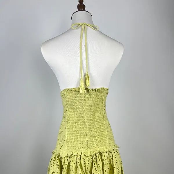 NWOT Farm Rio Embroidered Eyelet A-Line Asymmetry Beads Midi Dress Size L Cotton - Image 11