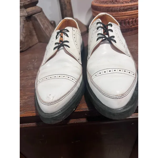 Yohji Yamamoto x George Cox White Leather Brogue Derby Shoes Made in England 8.5 - Image 5