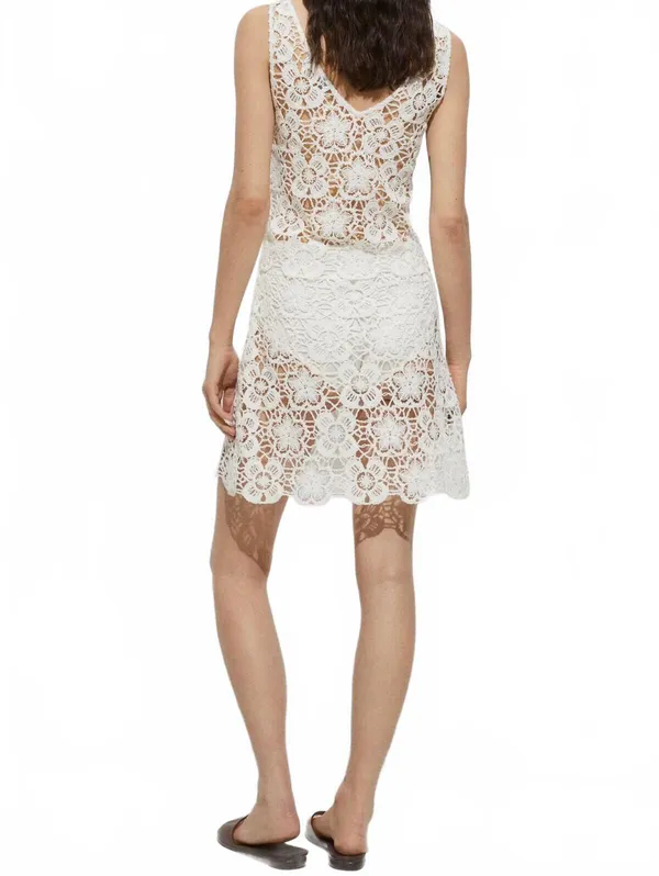 Mango Crochet Floral Mini-Skirt NWT Off White Small - Image 7
