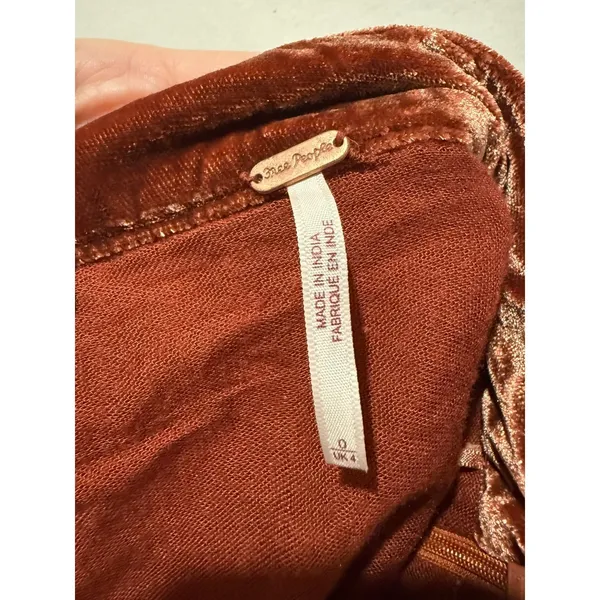 Free People x Revolve Vivienne Velvet Mini Skirt Sz 0 Rust/Brown‎ Cinched Tie - Image 5