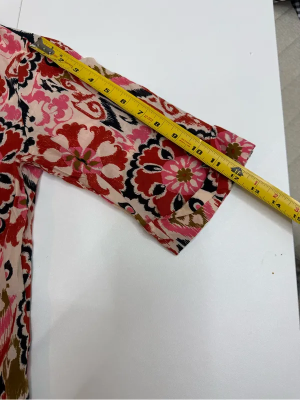 Zara Red and Pink Printed Midi Shirt Dress size S - Image 8