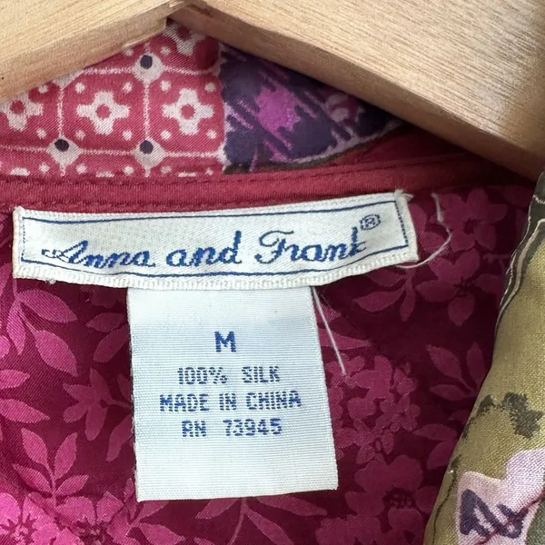 Anna And Frank VTG Silk Patchwork Quilt Jacket Coat Cottage Grandma Core M Size M - Image 3