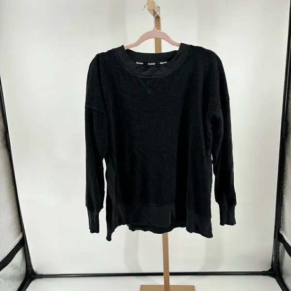 Aerie Chilled Out Brushed Fleece Sweatshirt Side Splits Small Black - Image 13