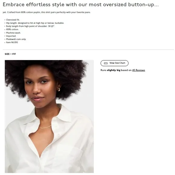 Madewell Top Womens 2XS White Oversized Button Up Shirt Casual Cotton‎ NU392 - Image 3