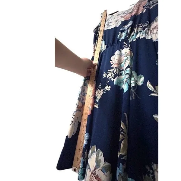 Floral Print Dress S Navy Blue Elastic Waist Stretchy Coquette Cottagecore Beach - Image 5