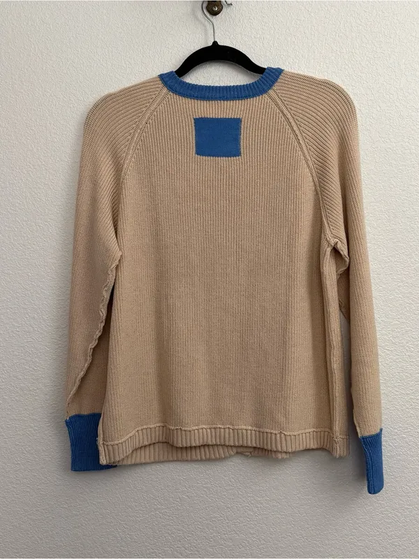 Blue Cream Button Front Cardigan Medium - Image 4