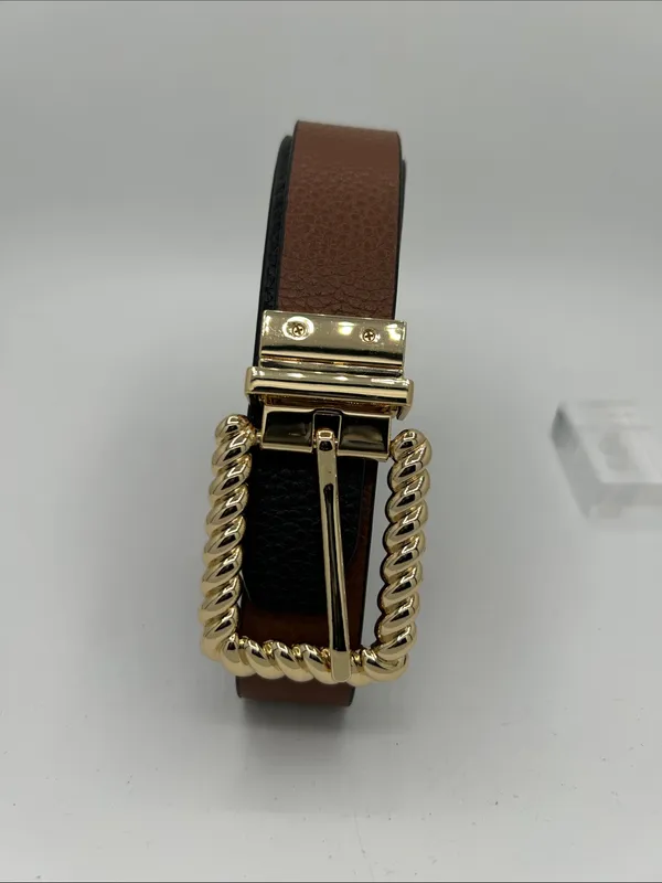 Source Unknown Black and Brown reversible belt with Gold Twisted Buckle - Image 2