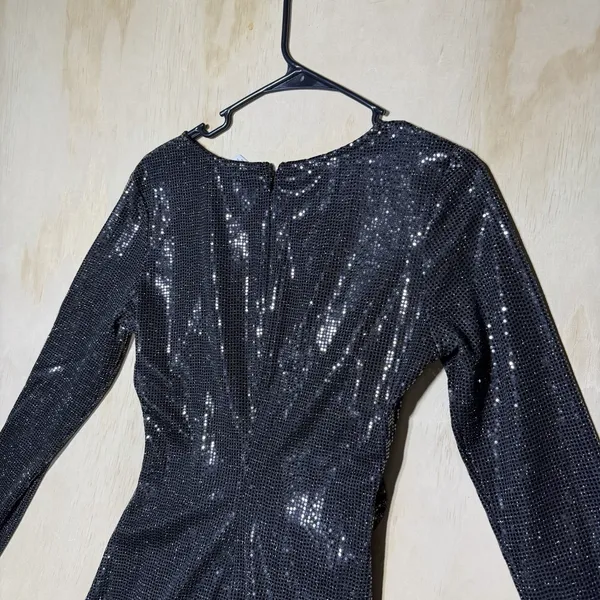 H&M Women's Medium Black Sequin Mini Dress Long Sleeve Ruched Bodycon Party NWT - Image 8