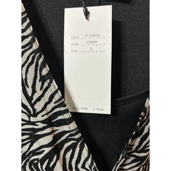 Vertigo Paris L Zebra Print Faux Wrap Mini Dress NWT V-Neck 3/4 Sleeve‎ Sheath - Image 7