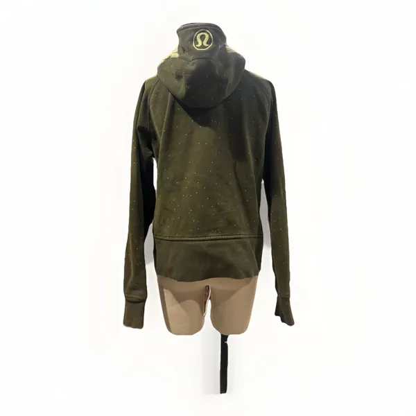 Rare Lululemon Size 10 Scuba Hoodie Jacket Green Polka Dots Women’s Small Flaw - Image 2