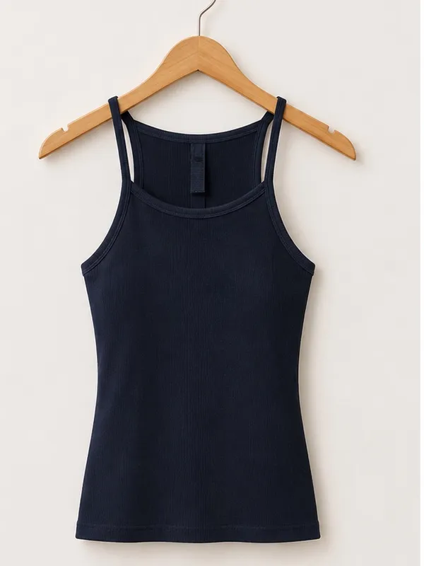 SKIMS Black Micro Ribbed High Neck Halter Luxe Loungewear Tank Top Size Medium - Image 5