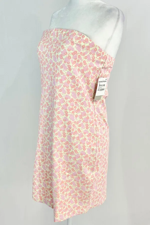 New Floral Print Knit Tube Dress Strapless Mini Green Pink - Image 9