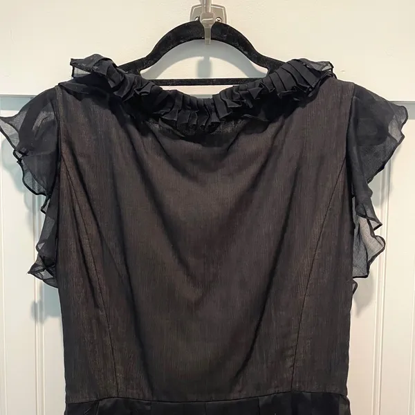 Amelia Toro Dress Womens 6 Black Goth Romantic Ruffle V-Neck Pleated Fit & Flare - Image 6