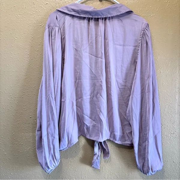 American Eagle Mauve Balloon Sleeve Tie Front Button Down Blouse Large - Image 7