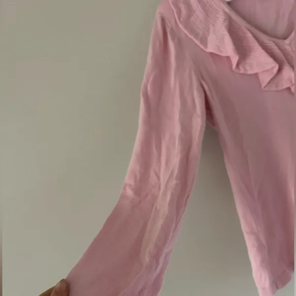 Lauren Ralph Lauren Pink Ruffle Collar Blouse Top Size Medium Preppy Workwear - Image 5