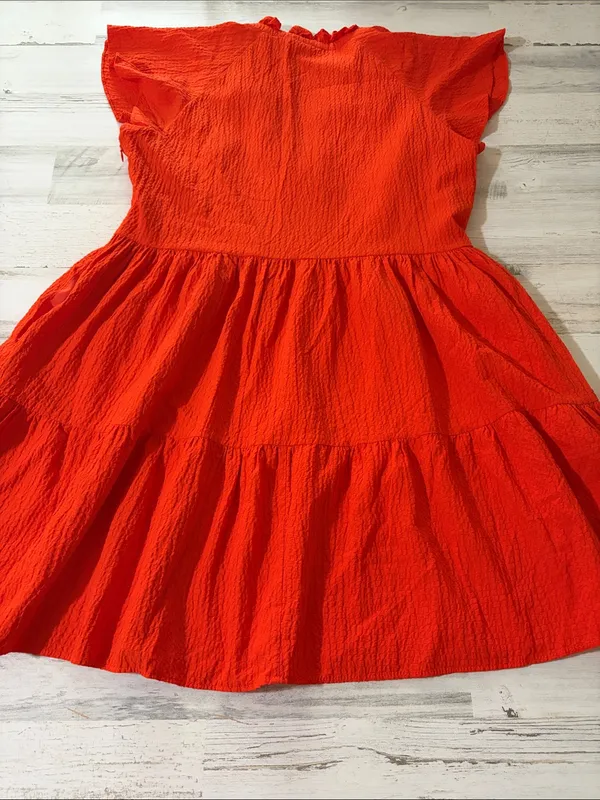 Alex Marie Bright Vanya V-Neck Orange Tiered Flutter-Sleeve Dress - Image 7