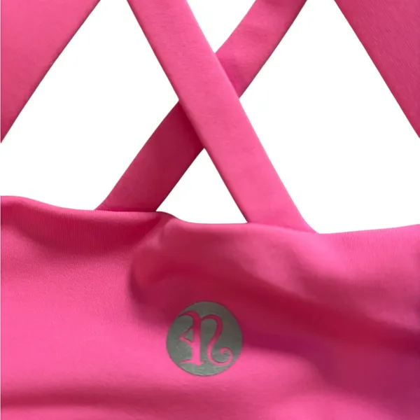 Running Girl Vivid Pink Scoop Neck Strappy Sports Bra Mesh Lined Sz M No Pads - Image 4