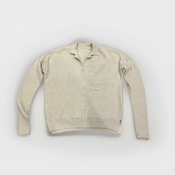Womens Minimalist Quiet Luxury Cashmere Polo Sweater Preppy Beige XS S - Image 6