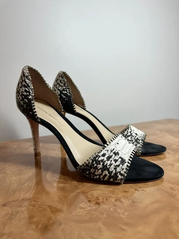 Loeffler Randall Leora Snakeskin D’Orsay Heels Black White Stiletto 8.5 B - Image 2