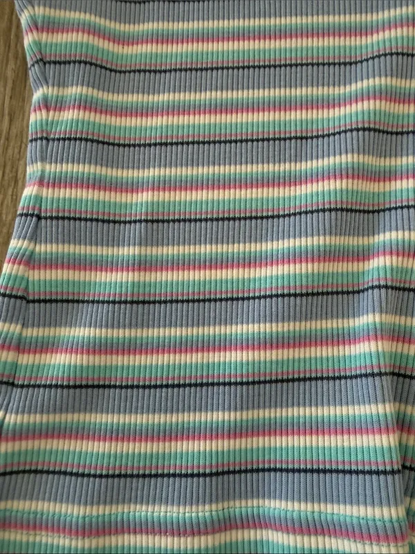 Vintage Y2K striped button front collared shirt sleeve top blue pink small - Image 8