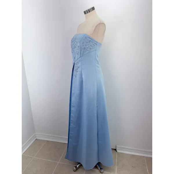 Masquerade Light Blue Satin Embroidered Strapless Floor-Length Prom Gown L - Image 5