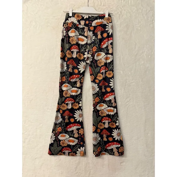 Unbranded Mushroom Daisy Floral Flare Pants Womens Small Retro Boho Bell Bottoms - Image 3