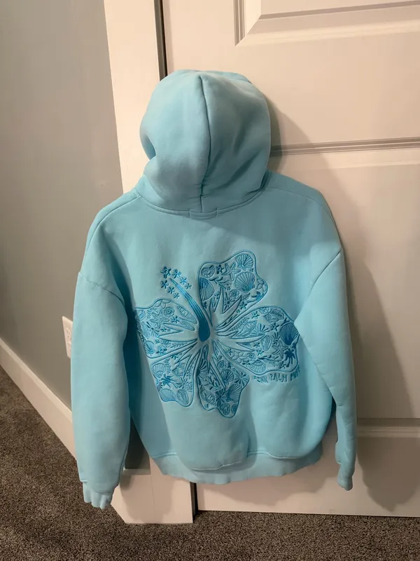 Pink Palm Puff Hoodie Blue - Image 2