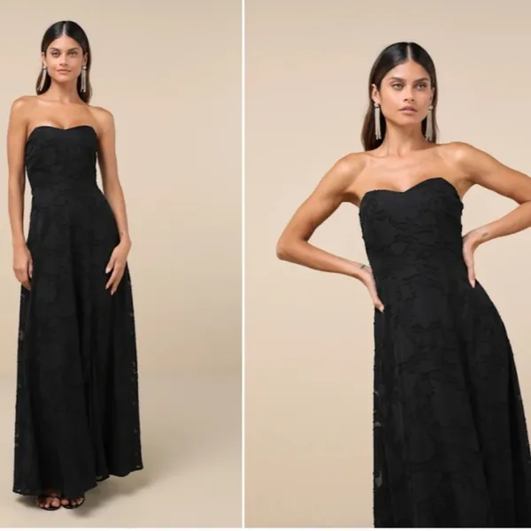 LULU's Prom Wedding Bridesmaid Romantic Garden Bustier Floral Strapless Maxi - Image 5