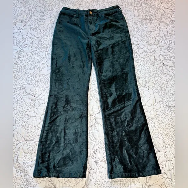 Free People High Time Velvet Kick Flare Pants Jewel Green Sz 27 💛 - Image 3