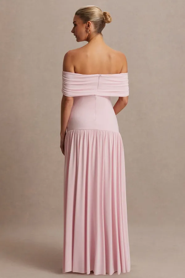 Club L Juliette Blush Pink Bardot-Neck Maternity Maxi Dress With Drop-Waist - Image 2
