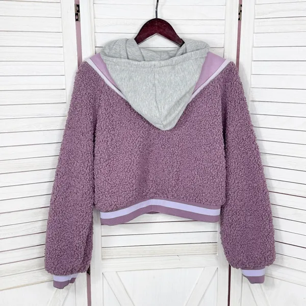 For Love &‎ Lemons Cozy Sherpa Cropped Pullover Half Zip Hoodie Purple Small - Image 10