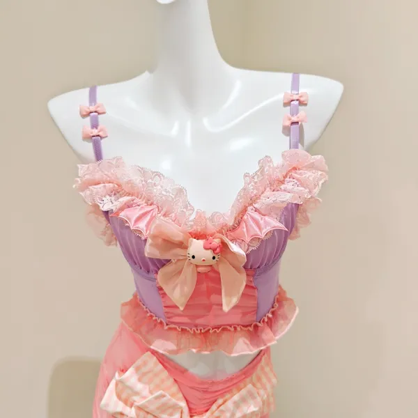 Pink Purple Two-piece Outfit Lace Ruffle - Image 2