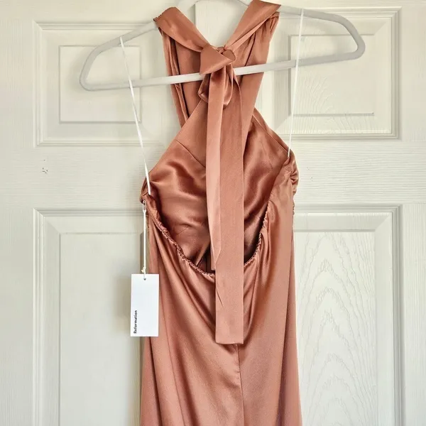 Reformation Maddison Silk Dress Praline Pink Brown Halter Midi Womens 12 NEW - Image 7