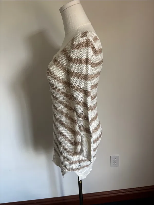 A Pea in the Pod Cream & Tan Striped V‑Neck Sweater Tunic - Image 3