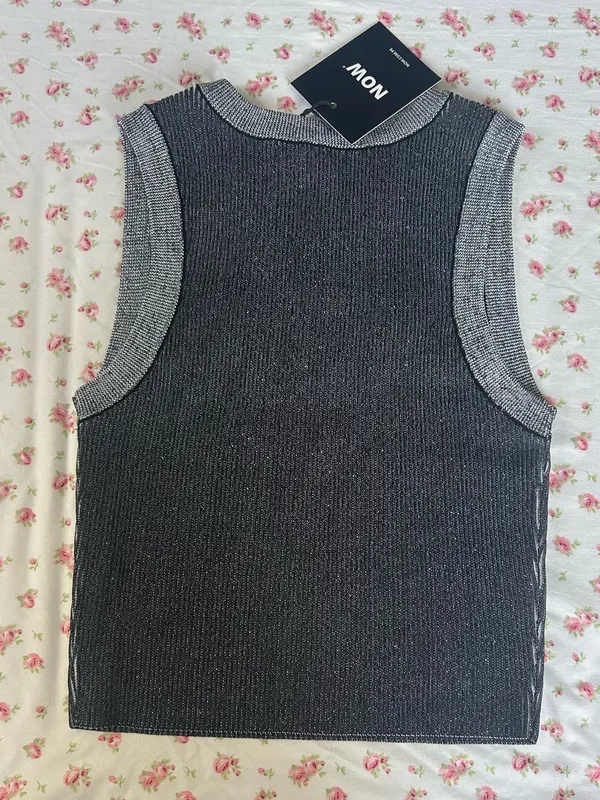 NOW Sleeveless Knit Logo Tank - Charcoal & Light Gray - Image 2