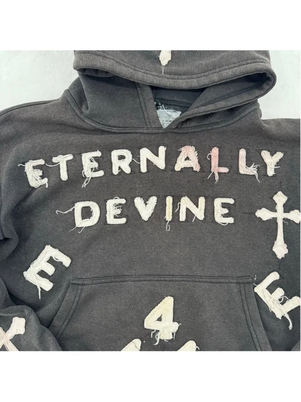 Eternally Devine Hoodie Sweatshirt Distressed Religious Cross Novelty Grunge - Image 6
