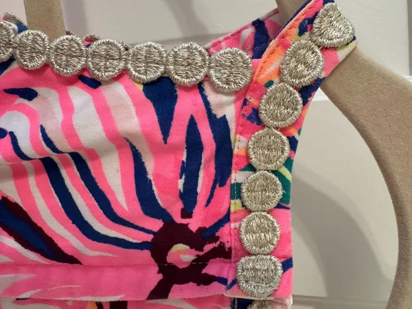 Lilly Pulitzer Girl’s Pink Floral Halter Dress with Embellished Neckline - Sz 10 - Image 6