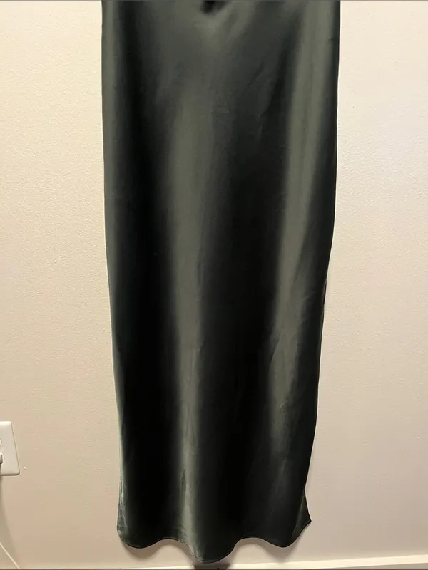 BHLDN Anthropologie Cali Satin Cowl-Neck Midi Dress in Moss Green, Size 4 - Image 4