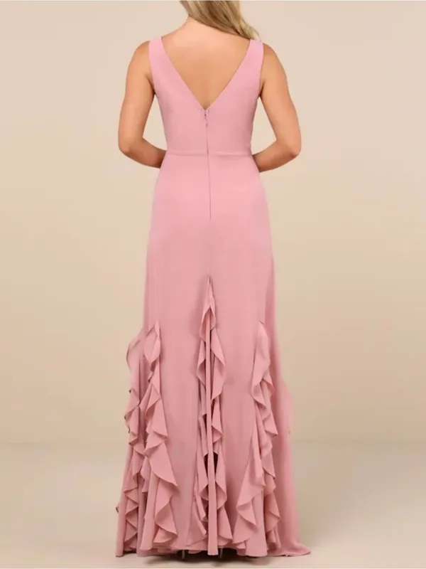NWT Lulus Women’s Alorna Rose Pink Sleeveless Ruffled V-neck Maxi Dress Size L - Image 2