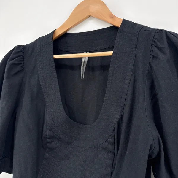 Anthropologie Puff Sleeve Scoop Neck Linen Crop Top‎ Black Size 6 EUC Size Large - Image 5