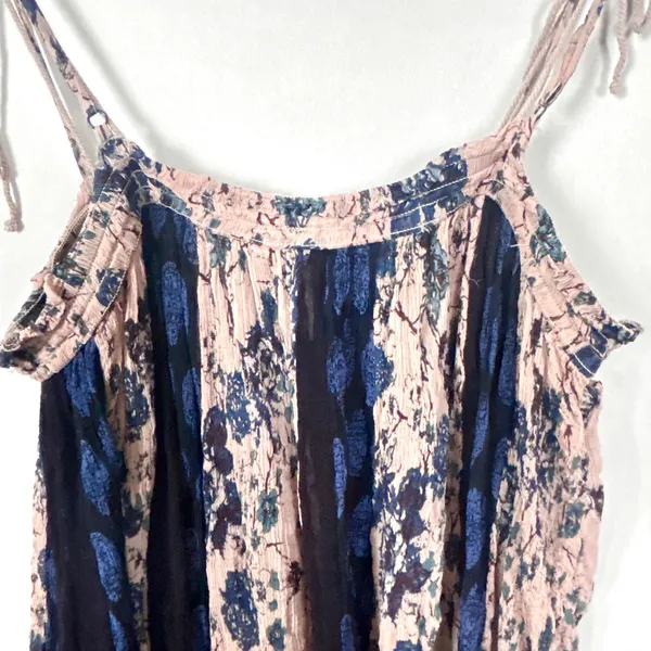 Free People Top Womens M Secret Love Pleated Trapeze Slip Dress Navy Floral Boho - Image 13