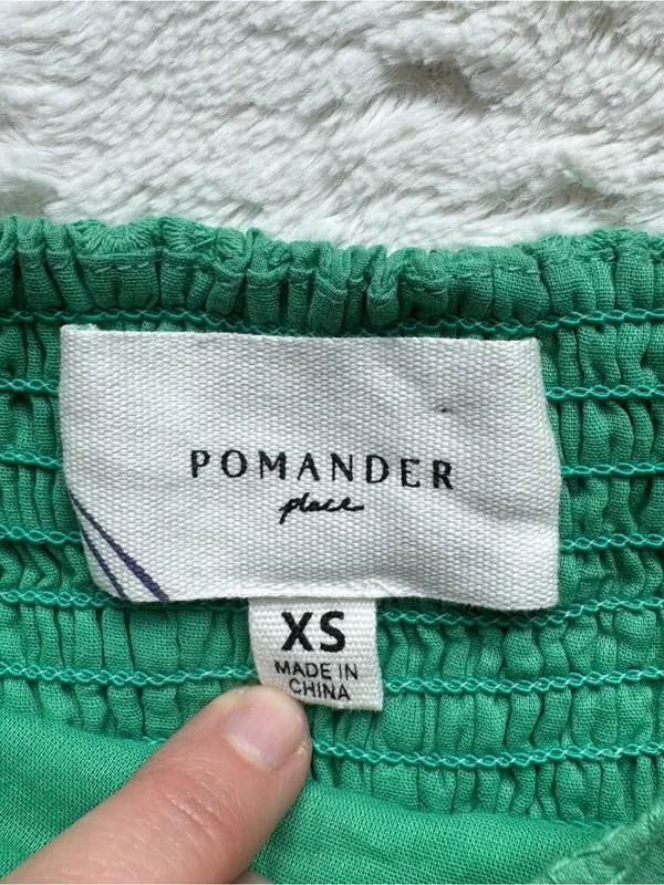 Tuckernuck Pomander Place Cotton Mini Dress XS Green Puff Sleeve Embroidered - Image 6