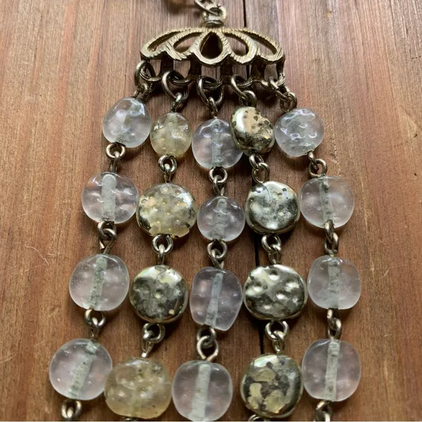 Silver Glass Beaded Statement Bib Necklace, Vintage Elegant Gift for Water Signs - Image 4