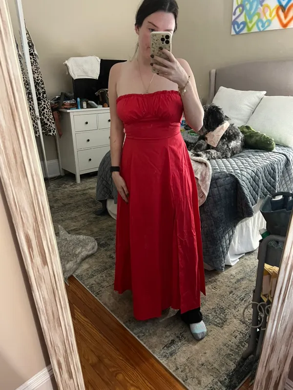 Commence Strapless Dress In Red - Image 6