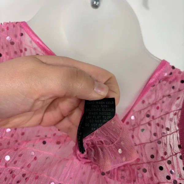 Vintage Y2K The Limited Pink Sequin Sheer Smocked Mesh Fitted Tank Top Clubbing - Image 5