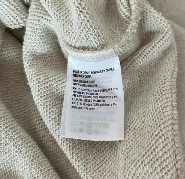 American Eagle Terry Cloth Sweatshirt Cream Gold Metallic Pullover - Image 8